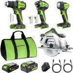 GREENWORKS 24V (4-TOOL) Combo (1/2” Drill + 1/4” Impact Driver + 6.5” Circular Saw + 200Lm Flashlight), 4.0Ah + 2.0Ah Batteries (24,000mAh Power Bank), (2) Braided Cables, 65W Rapid Charger 81BV1Fl7EEL._AC_SL1500_.jpg