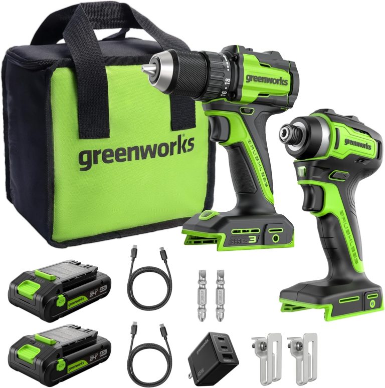 Greenworks 24V Cordless Brushless 400 in-lbs Drill/Driver+1950 in-lbs Impact Driver Combo,High Torque, Lightweight, (2) 2.0Ah USB-C Batteries(12,000mAh Power Bank) and 65W USB-C Fast Charger(3-Port) 1 81BYJllQHaL. AC SL1500
