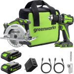 GREENWORKS 24V 1/2” Brushless Cordless Drill (400 In-lbs.) + 6.5” Circular Saw (4,800 RPM), (2) 2.0Ah (12,000mAh Power Bank) USB-C Batteries, Braided Cable, 65W Rapid Charger 81w8WxnLSSL._AC_SL1500_.jpg
