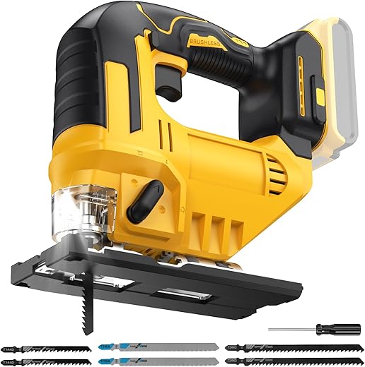 Best Jigsaws 8 Cordless Jig Saw for Dewalt 20v Max Battery, Brushless Orbital Jigsaw, 0°- 45° Bevel Cuts, 3 Orbital Settings with LED Light for Straight Curve Circle Cut (No Battery)